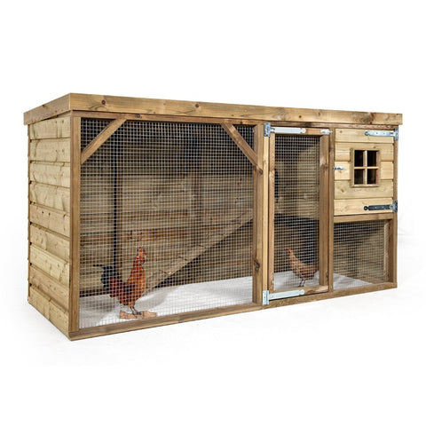 Kippenhok_Daisy_Voldux_onderhoudsvrij_geimpregneerd_hout_duurzaam_vlucht_zitstok_2deuren_1verdieping_vogels_gaas_Kippen_trap_Kippenhok_Daisy