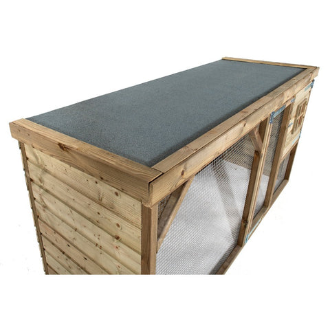 Kippenhok_Daisy_Voldux_onderhoudsvrij_geimpregneerd_hout_duurzaam_vlucht_zitstok_2deuren_1verdieping_vogels_gaas_bovenkant_dak_veilig_Kippenhok_Daisy