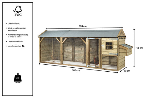 Kippenhok Bouwpakket Glorenza Eva - 393x95x148cm