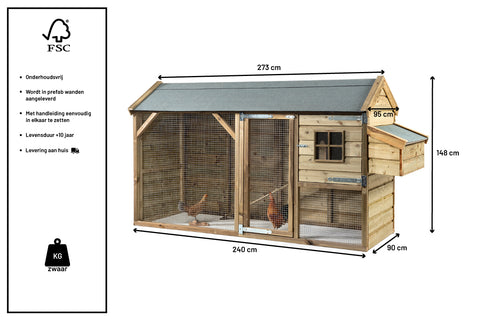 Kippenhok Bouwpakket Glorenza Loeki - 273x95x148cm