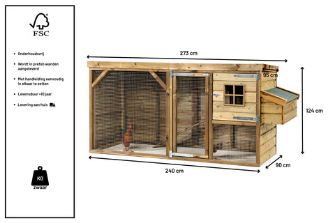 Kippenhok Bouwpakket Glorenza Nelly - 273x95x124cm
