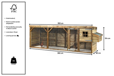 Kippenhok Bouwpakket Glorenza Toby - 393x95x124cm