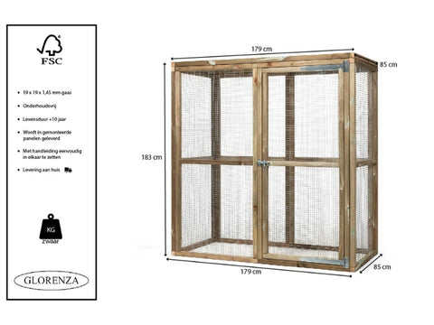 Houten kippenren Mats Glorenza - 179x85x183cm