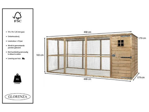Houten Volière Jesse Glorenza met dichte Sluis en Nachthok - vanaf 337x179x183cm