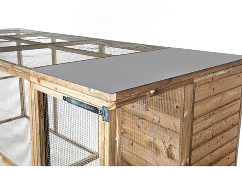 Houten Volière Koen Glorenza met Sluis van Gaas en Nachthok - 448x179x183cm