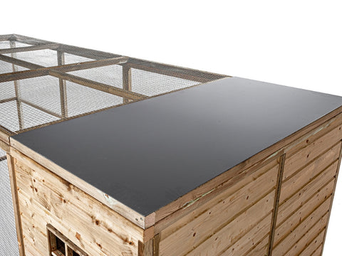 Houten Volière Jesse Glorenza met dichte Sluis en Nachthok - vanaf 337x179x183cm