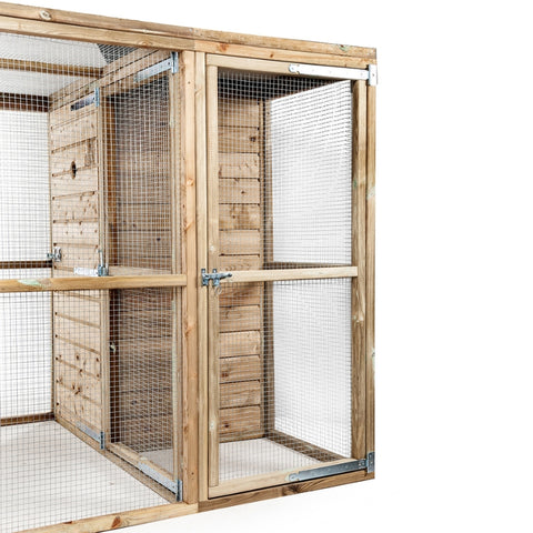 Houten Volière Koen Glorenza met Sluis van Gaas en Nachthok - 448x179x183cm