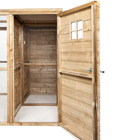 Houten Volière Jesse Glorenza met dichte Sluis en Nachthok - vanaf 337x179x183cm