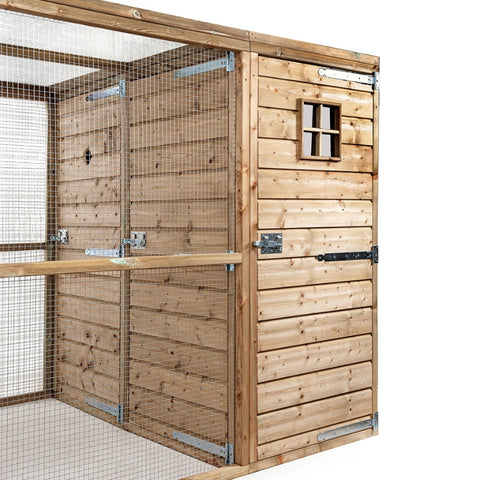 Houten Volière Jesse Glorenza met dichte Sluis en Nachthok - vanaf 337x179x183cm