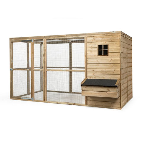 Houten kippenren Luuk Glorenza met groot nachthok en legnest - 327x179x183cm