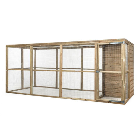 Houten Volière Koen Glorenza met Sluis van Gaas en Nachthok - 448x179x183cm