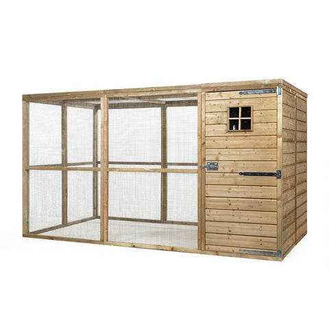 Houten Volière Jesse Glorenza met dichte Sluis en Nachthok - vanaf 337x179x183cm