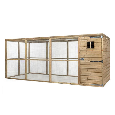 Houten Volière Jesse Glorenza met dichte Sluis en Nachthok - vanaf 337x179x183cm