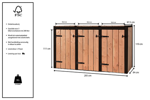 Container Ombouw Hout Volente 3 Containers - Kliko Ombouw Drie Dubbel Laura