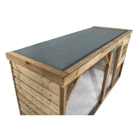 Konijnenhok_konijnenvilla_douglas_geimpregneerd_hout_zweeds_rabat_nachthok_ren_buitenren_duurzaam_onderhoudsvrij_voldux_marterproof_gaas_vlaamse_reus_bovenkant_dak_veilig_overdekt_materiaal_Binky