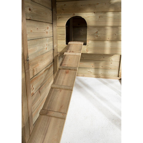 Konijnenhok_konijnenvilla_douglas_geimpregneerd_hout_zweeds_rabat_nachthok_ren_buitenren_duurzaam_onderhoudsvrij_voldux_marterproof_gaas_vlaamse_reus_trap_opening_binnenkant_verdieping_Sanne