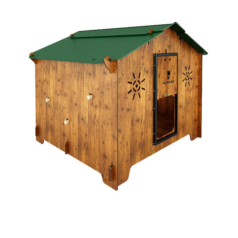 Chalet 2XL kippenhok voor 8 tot 10 kippen met legnest en stijlvolle houtlook afwerking. zijaanzicht