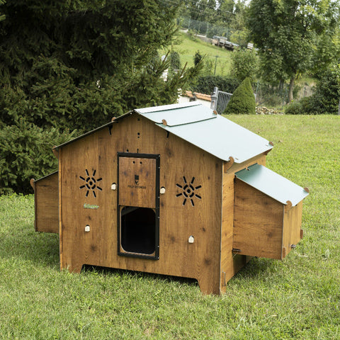 polly chalet kippenhok buiten met kippen