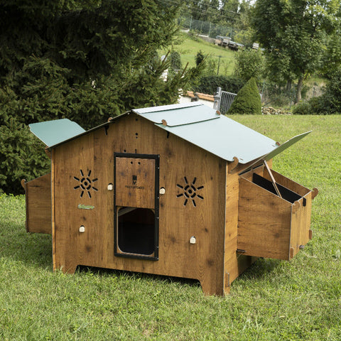 polly chalet kippenhok buiten met kippen