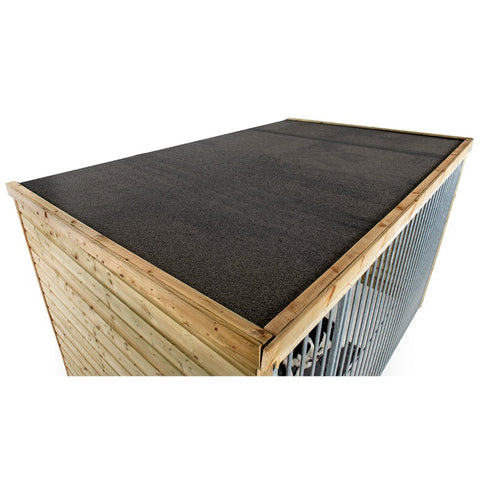 Hondenhok_kennel_douglas_geimpregneerd_hout_zweeds_rabat_nachthok_duurzaam_onderhoudsvrij_voldux__bordercollie_labrador_dak_regen_veilig_bovenkant_materiaal_Boris