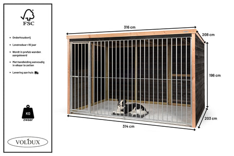 Hondenhok_kennel_douglas_geimpregneerd_hout_zweeds_rabat_nachthok_duurzaam_onderhoudsvrij_voldux_fsc_onderhoudsvrij_afmetingen_bordercollie_levering_handleiding_Dave