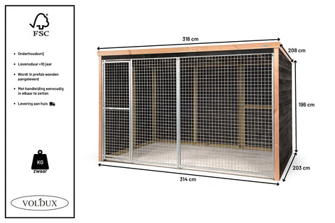 Kippenren Dirk Voldux - 316x208x196cm