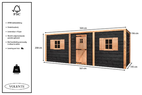 Kippenhok en Houten Schuur Bouwpakket Volente Jack - 564x196x208cm