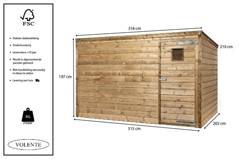 Kippenhok en Houten Schuur Volente  Lucas XL - 318x210x197cm