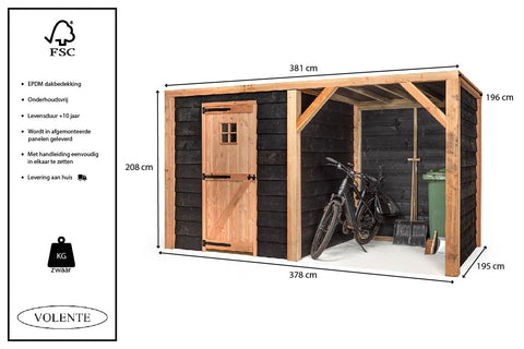 Kippenhok met Schuilstal Volente Moos - 381x196x208cm