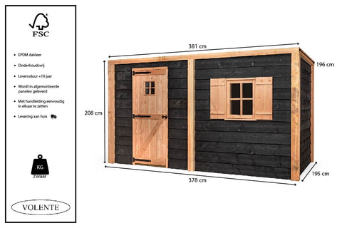 Kippenhok en Houten Schuur Bouwpakket Volente Willem - 381x196x208cm