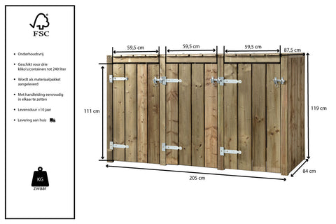 Container Ombouw Hout Volente - Kliko Ombouw 3 Containers - Drie Dubbel Andre