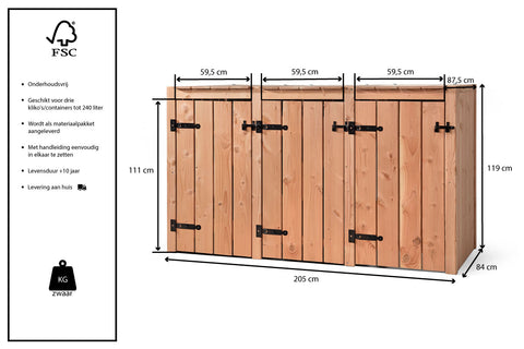 Container Ombouw Hout Volente 3 Containers - Kliko Ombouw - Drie Dubbel Eva