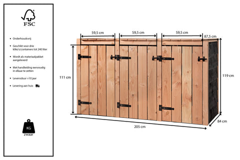 Container Ombouw Hout Volente 3 Containers - Kliko Ombouw - Drie Dubbel Fleur