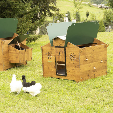 chalet 2XL kippenhok voor 8 tot 10 kippen met legnest en stijlvolle houtlook afwerking.Openklapbaar dak 