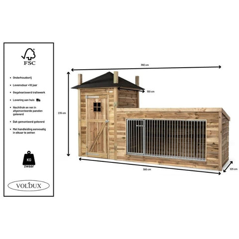 Hondenkennel Hooiberg Lize met Nachthok Voldux - 392x150x235cm