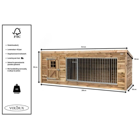 Hondenkennel Luna XL met Nachthok Voldux - 342x130x132cm
