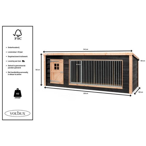 Hondenkennel Reno XL met Nachthok Voldux - 342x130x132cm