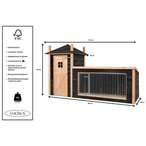 Hondenkennel Hooiberg Siem met Nachthok Voldux - 392x150x235cm