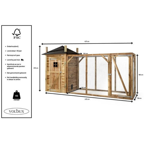 Kippenhok Hooiberg Bouwpakket Eline XL Voldux - 437x150x235cm