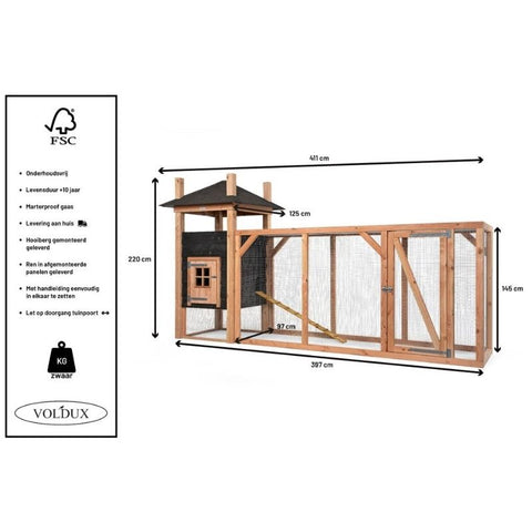 Konijnenhok Hooiberg Tom XL Voldux - 411x125x225cm