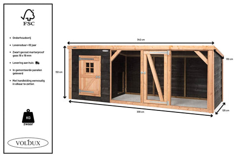 Kippenhok Milan XL Voldux - 342x130x132cm