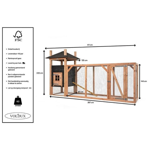 Kippenhok Hooiberg Tom XL afmetingen 411x125x225cm